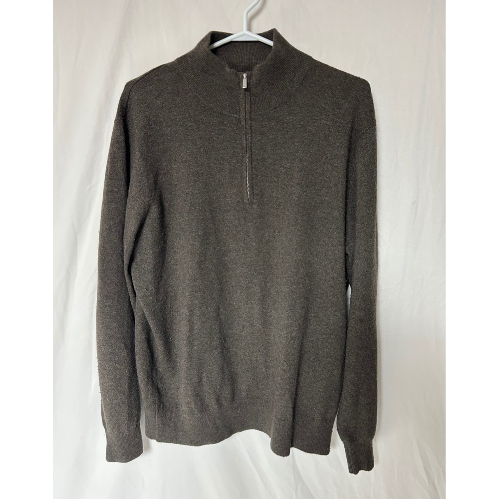 State Cashmere Mens XL Brown 100% Cashmere Quarter Zip Mock Neck Sweater Luxury